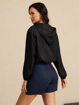 [Black] SilkSilky-AU 18Momme Silk Satin Surah Long Sleeve Stand Collar Women's Outerwear 002
