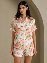 [White Peony] SilkSilky-AU Short Sleeve Notch Collar Women's Pyjamas 004