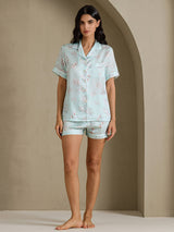 [Sky Floral] SilkSilky-AU Short Sleeve Notch Collar Women's Pyjamas 007