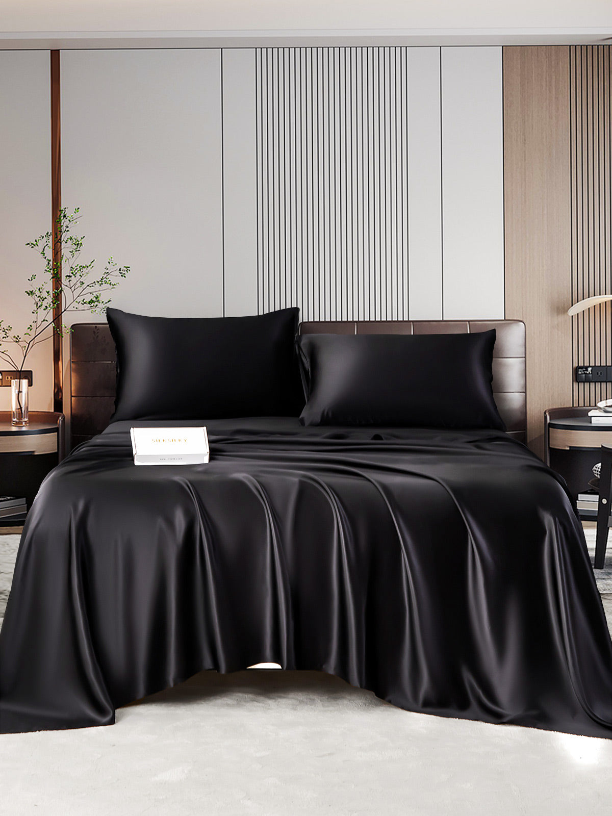 SilkSilky AU 22Momme Pure Silk Bedding Set Black 001