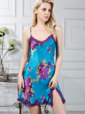 SilkSilky AU Pure Silk Sleeveless V Neck Nightgown Blue 003