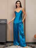 SilkSilky AU Pure Silk Sleeveless V Neck Camisole Set Teal 001