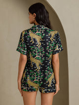[Black Serval] SilkSilky-AU Short Sleeve Notch Collar Women's Pyjamas 002