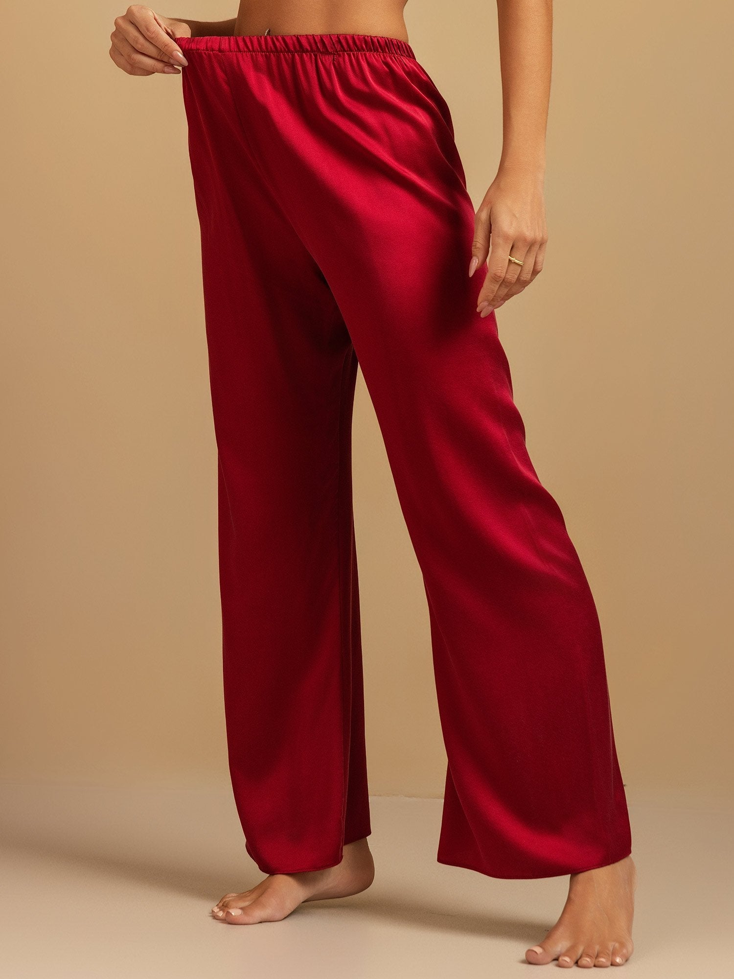 [Wine] SilkSilky-AU 19Momme Washable Silk Womens Sleep Bottoms 001,