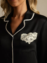 [Black] SilkSilky-AU Pure Silk Lapel Collar Nightshirt 004