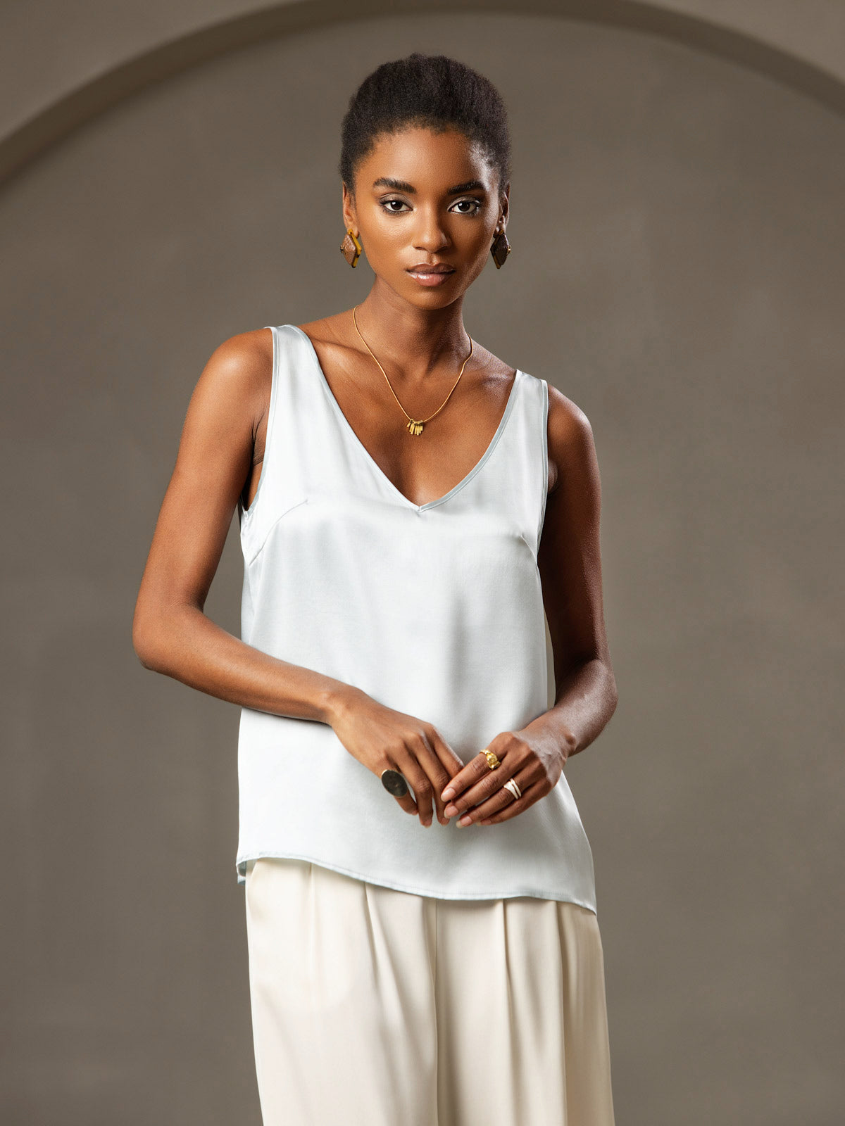 [Light Blue] SilkSilky-AU 19Momme Silk V Neck Camisole 006