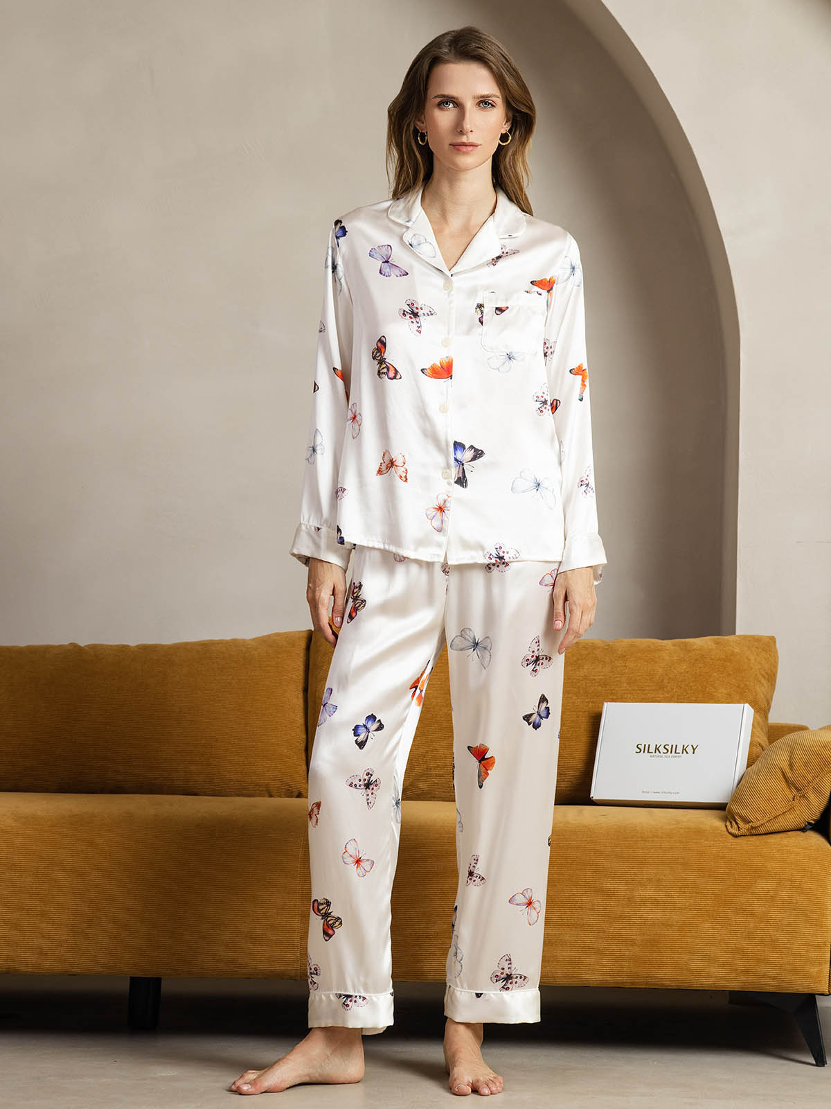 [White Butterfly] SilkSilky-AU Pure Silk Womens Pajamas 001