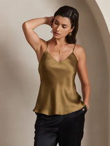 [Coffee] SilkSilky-AU Spaghetti Strap V Neck Camisole 001