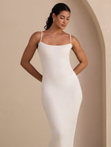 [White] SilkSilky-AU Spaghetti Strap Square Neck Dress 003