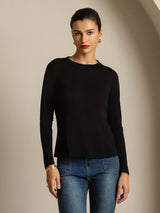 [Black] SilkSilky-AU 100% Silk Jersey Long Sleeve Crew Neck Women's T-Shirt 005