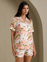 [White Peony] SilkSilky-AU Short Sleeve Notch Collar Women's Pyjamas 003