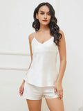 SilkSilky AU Pure Silk Sleeveless V Neck Camisole Set White 002