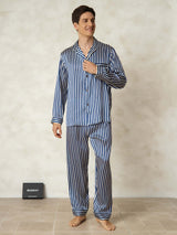 [Navy Stripe] SilkSilky-AU 19Momme Pure Silk Mens Pajamas 007,