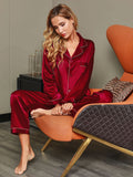 SilkSilky-AU Pure Silk Long Sleeve Lapel Women's Pyjamas Wine 008