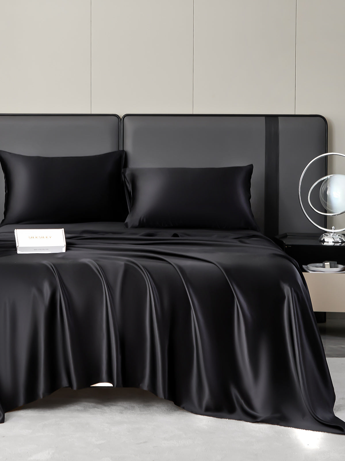 SilkSilky AU 19Momme Pure Silk Bedding Set Black 001