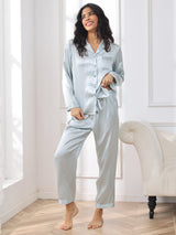 [Light Blue] SilkSilky-AU Long Sleeve Notch Collar Women's Pyjamas 004