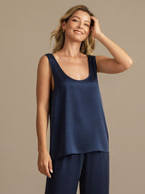 [Dark Blue] SilkSilky-AU 19Momme Machine-Washable Silk Sleeveless Scoop Neck Women's Pyjamas 008