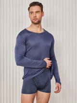 [Dark Blue] SilkSilky-AU Long Sleeve Round Neck Men's T-Shirt 003
