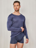 SilkSilky AU Silk Knitted Long Sleeve Round Neck Men's T Shirt DarkBlue 003