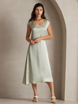 [Light Green] SilkSilky-AU Cap Sleeve Scoop Neck Dress 005