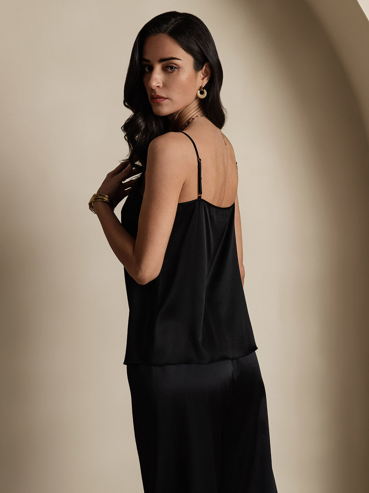 [Black] SilkSilky-AU 19Momme Silk Spaghetti Strap Round Neck Camisole 002