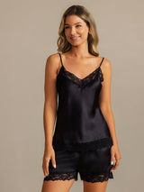 [Black] SilkSilky-AU Spaghetti Strap V Neck Camisole Set 003