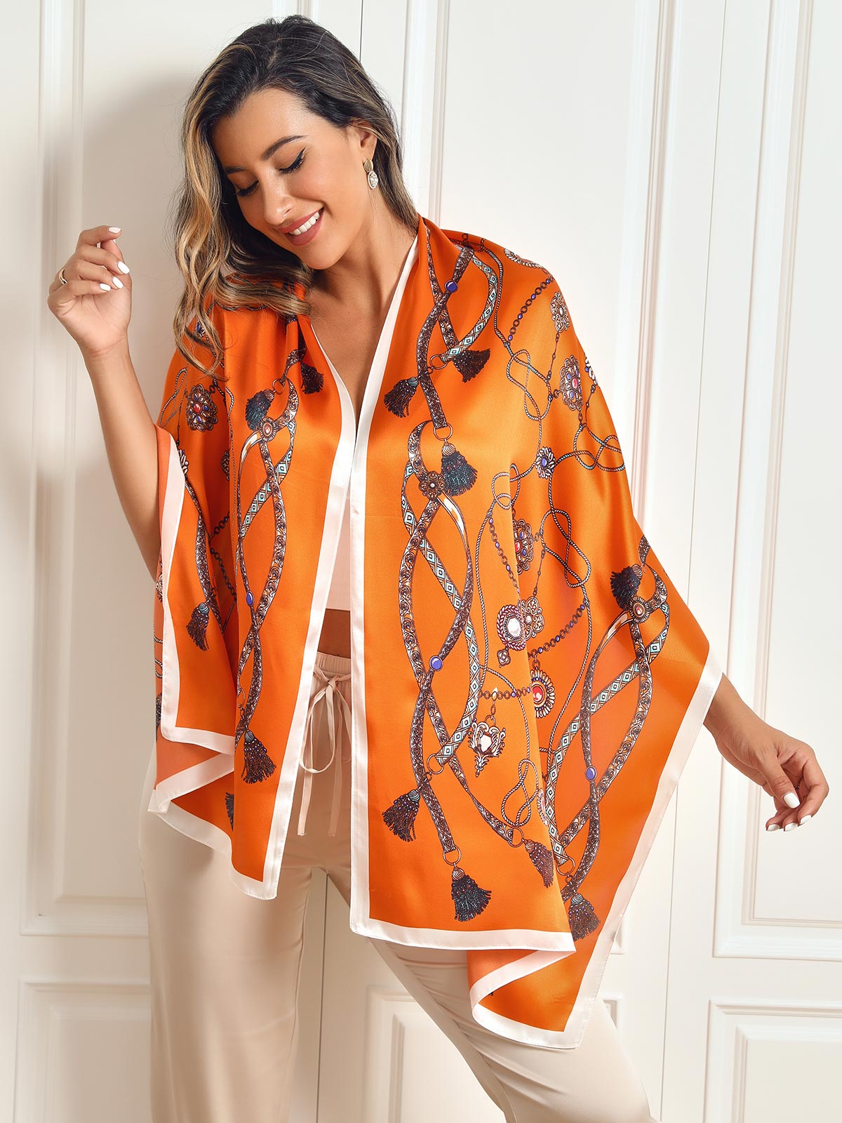 SilkSilky AU Pure Silk Scarf Orange 004