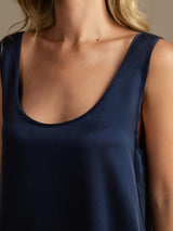 [Dark Blue] SilkSilky-AU 19Momme Machine-Washable Silk Sleeveless Scoop Neck Women's Pyjamas 004