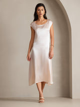 [Pink] SilkSilky-AU Cap Sleeve Scoop Neck Dress 001