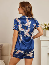 [Dark Blue] SilkSilky-AU Short Sleeve Lapel Collar Women's Pyjamas 002