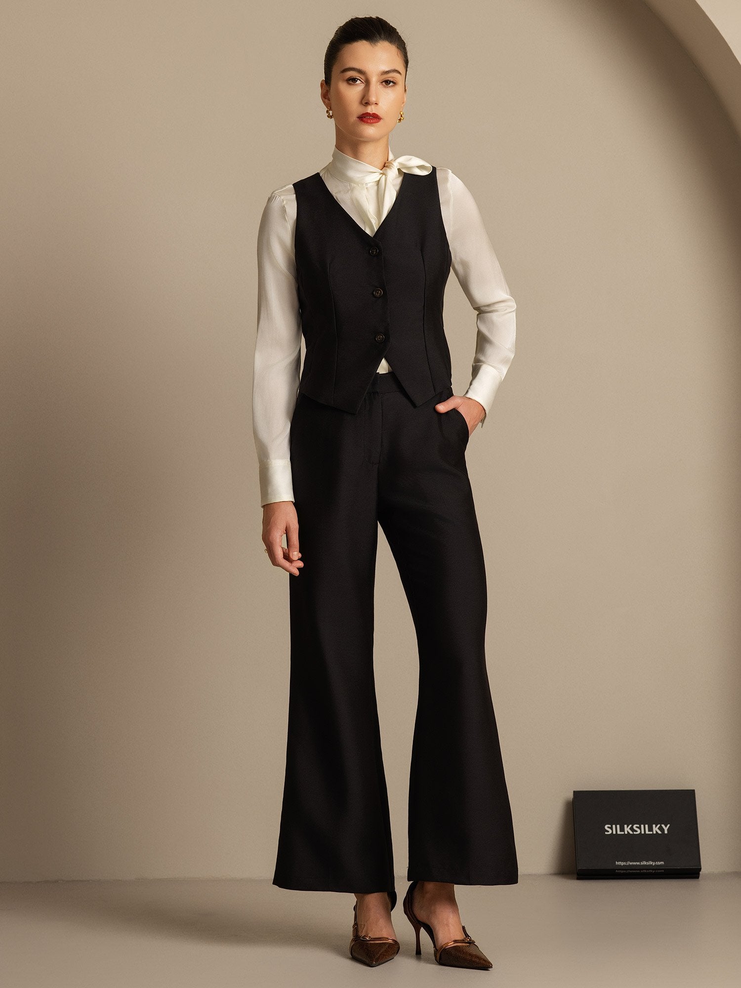 [Black] SilkSilky-AU 32Momme Wool Womens Pants 006,