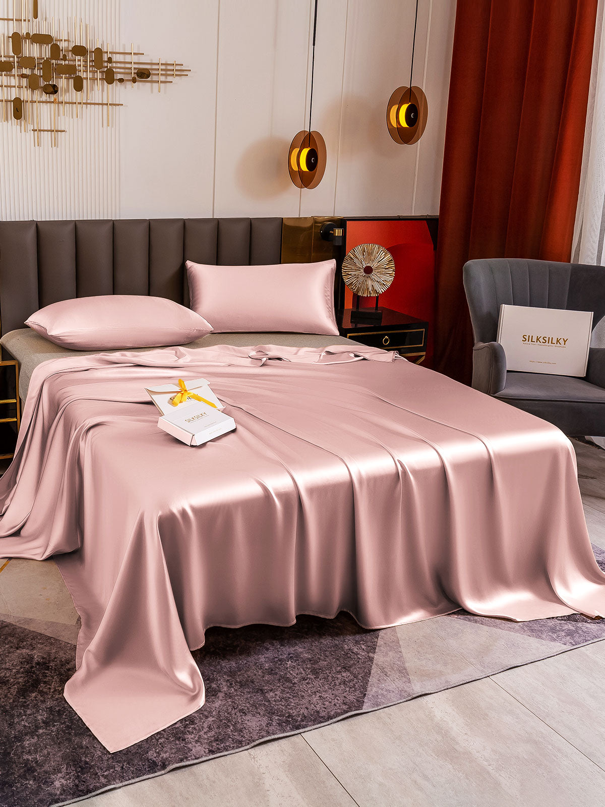 SilkSilky AU 19Momme Pure Silk Bedding Set PaleMauve 004