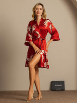 [Dark Red] SilkSilky-AU 3/4 Sleeve Women's Dressing Gown 008