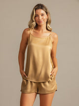 [Tan] SilkSilky-AU 19Momme Machine-Washable Silk Sleeveless Round Neck Camisole Set 007