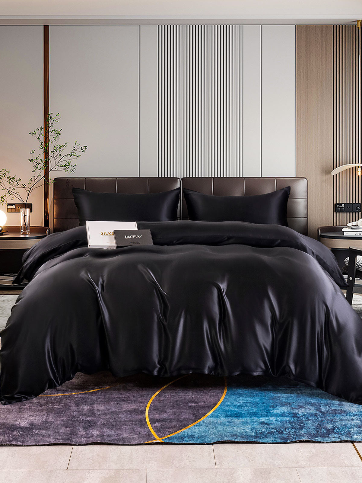 SilkSilky AU 22Momme Pure Silk Bedding Set Black 001