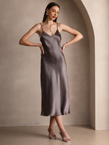 [Dark Khaki] SilkSilky-AU Sleeveless V Neck Dress 001