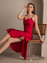 [Wine] SilkSilky-AU Spaghetti Strap Cowl Neck Dress 004