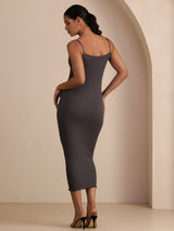 [Gray] SilkSilky-AU Spaghetti Strap Square Neck Dress 002