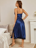 SilkSilky AU Pure Silk Deep V Neck Nightgown DarkBlue 002