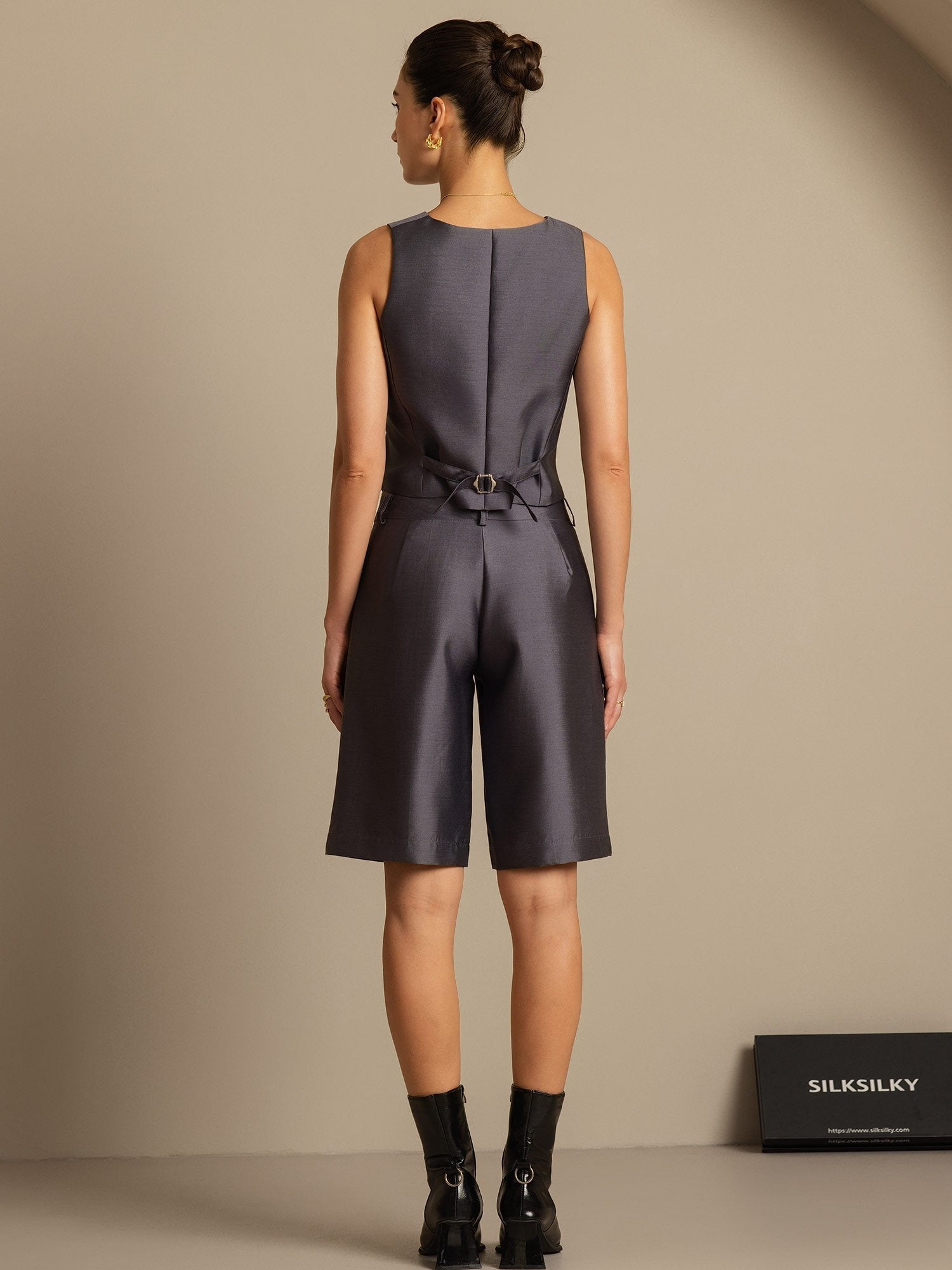 [Gray] SilkSilky-AU 32Momme Wool V Neck Women's Vest 002,