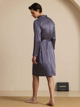 [Navy Ginkgo] SilkSilky-AU Long Sleeve V Neck Men's Dressing Gown 002