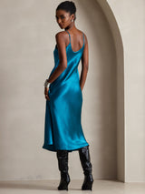 [Teal] SilkSilky-AU Sleeveless V Neck Dress 002