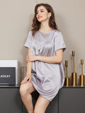 SilkSilky AU Pure Silk Short Sleeve Round Neck Nightgown LightGray 004