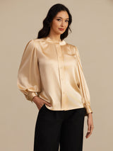 [Champagne] SilkSilky-AU 19Momme Long Sleeve Round Neck Blouse 004