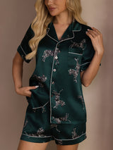 [Emerald Zebra] SilkSilky-AU Short Sleeve Lapel Collar Women's Pyjamas 005