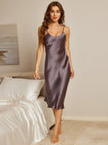 SilkSilky AU Pure Silk Deep V Neck Nightgown PurpleGray 007