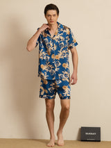 [Navy Dragon] SilkSilky-AU Short Sleeve Notch Collar Men's Pyjamas 006