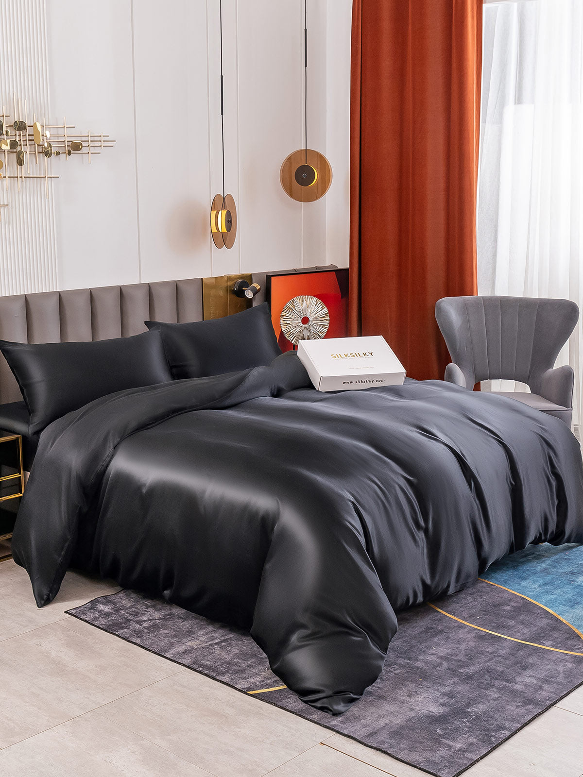 SilkSilky AU 19Momme Pure Silk Bedding Set Black 001