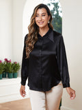 SilkSilky AU 19Momme Silk Long Sleeve Collar Women's Shirt Black 005