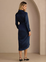 [Dark Blue] SilkSilky-AU Long Sleeve Lapel Collar Dress 002
